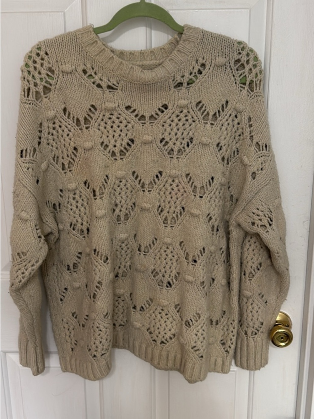 American Eagle Outfitters Openwork Bobble Knit Sweater - Beige